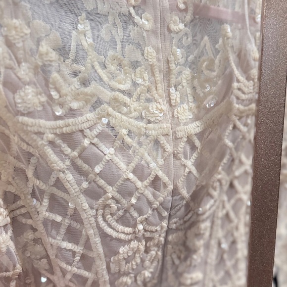 Mac Duggal Cream Long Sleeve Lace Dress 9142 Nude 2 - Picture 4 of 11